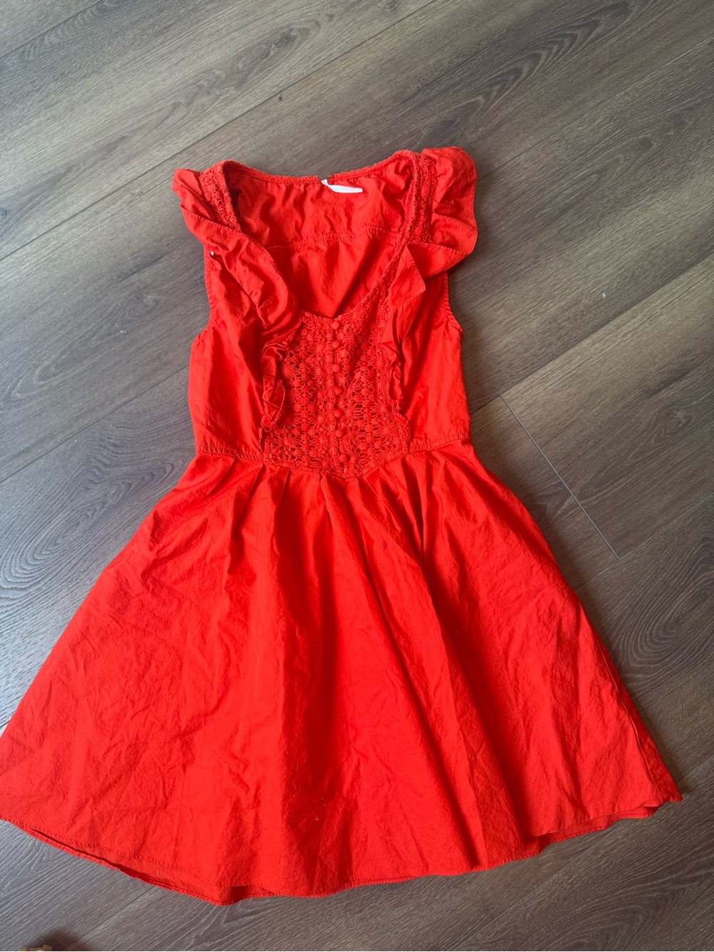 Free People Bright Red Ruffle-Sleeve Cotton Dress